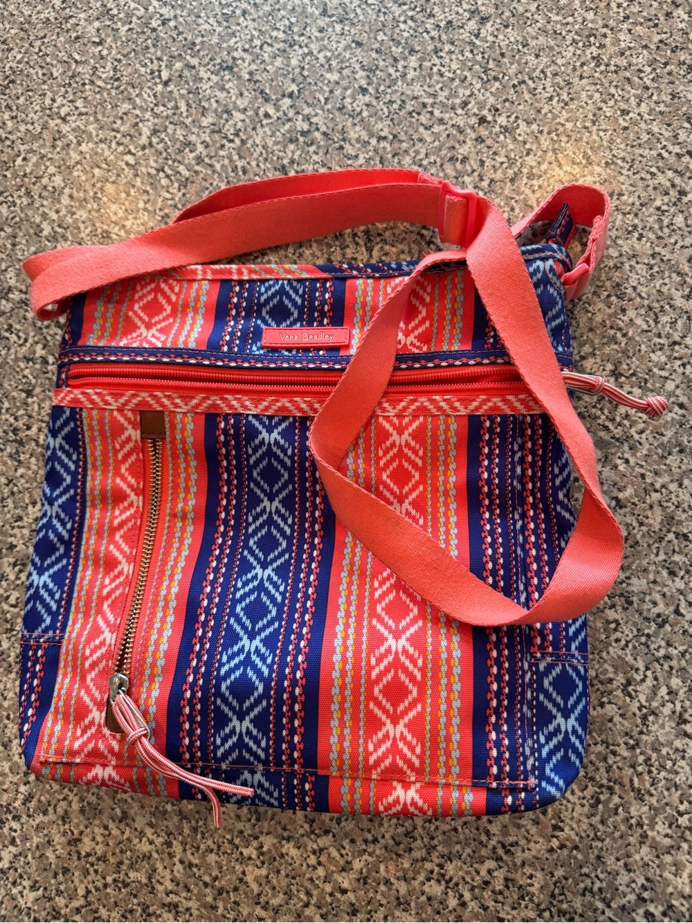 Vera Bradley Coral and Navy Striped Crossbody Bag